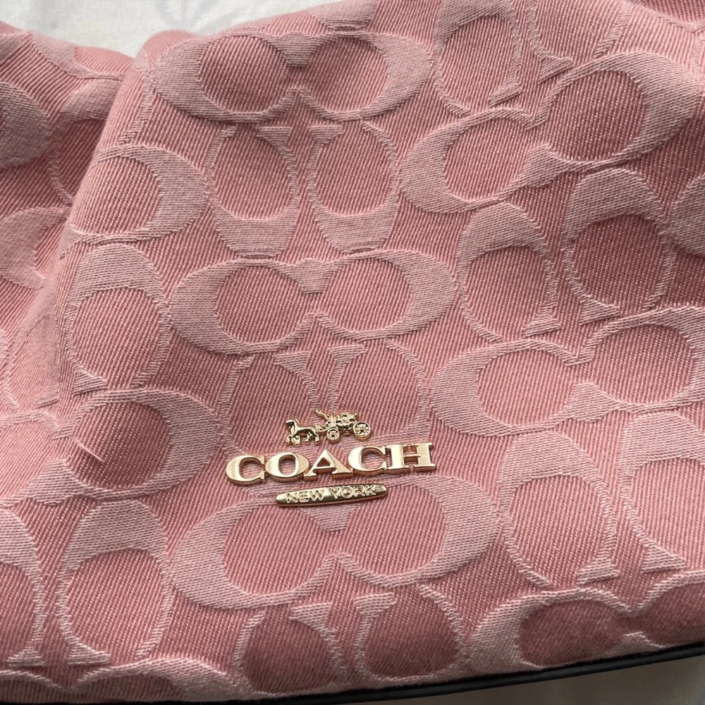 COACH Pink Signature Jacquard Shoulder Bag with Removable Strap